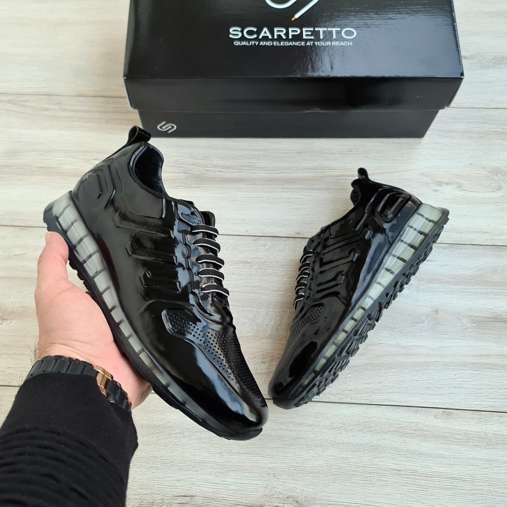 Black Patent Leather Sneakers for Men - Picture 3 of 7